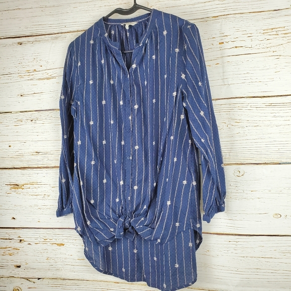 Lucky Brand Navy & Cream Print Blouse - Picture 2 of 4